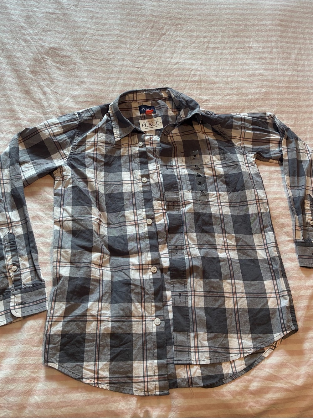 The Children's Place Gray and White Plaid Button-Down Shirt